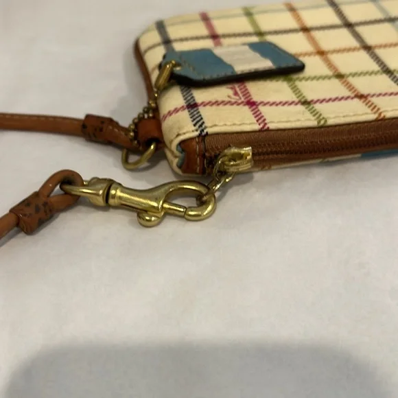 Coach Plaid Wristlet in Cream and Blue - Picture 9 of 12